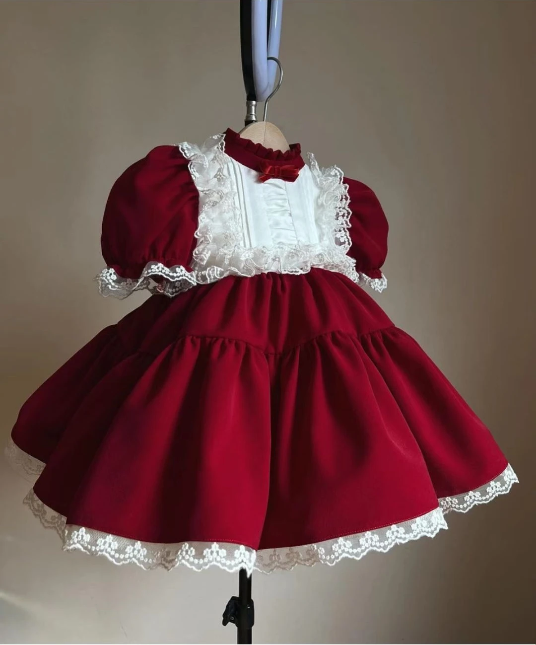 Baby Girl Autumn Winter White Lace Vintage Spanish Turkish Princess Ball Gown Red Dress for Eid Causal Birthday Christmas B488