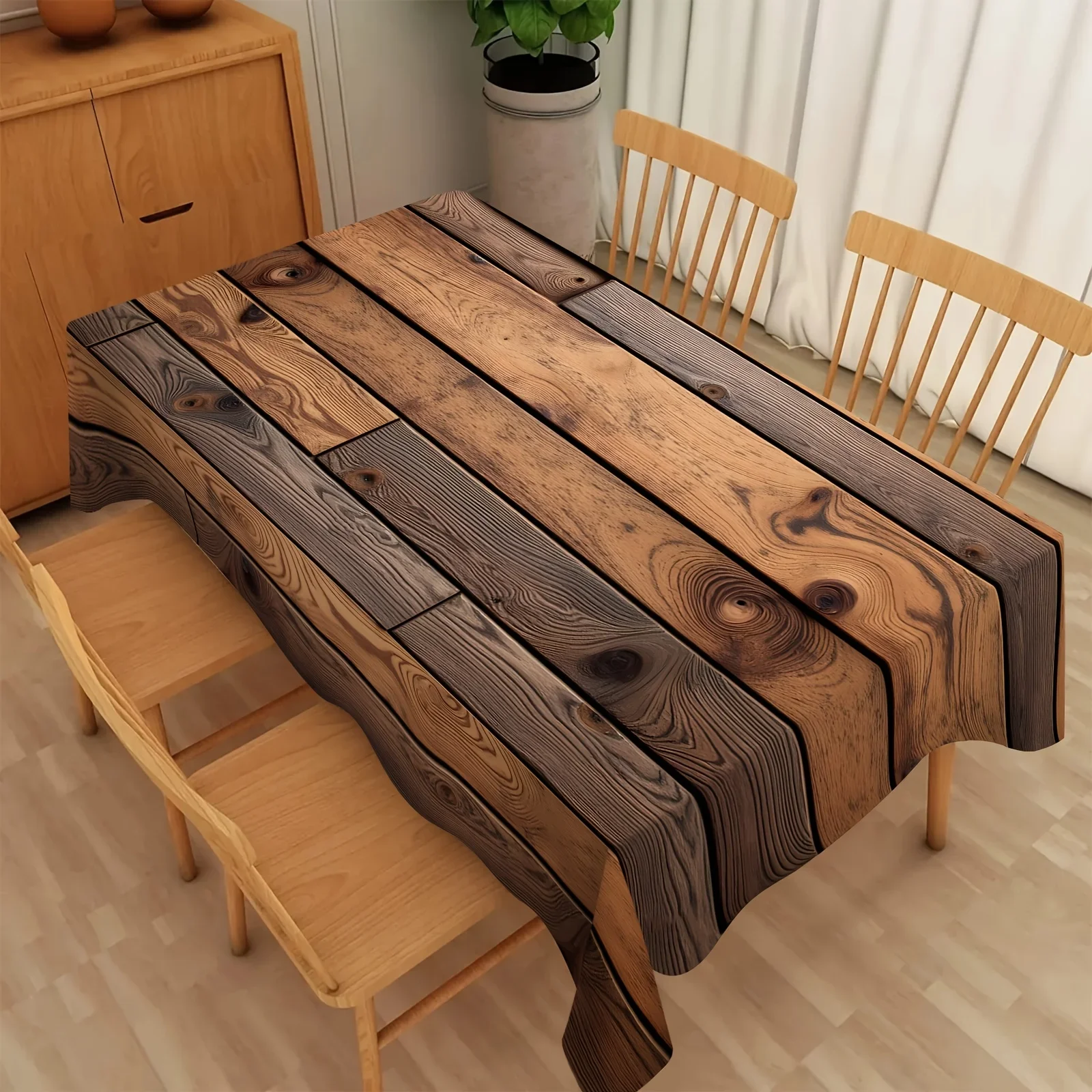 One wooden grain tablecloth, with a natural woven appearance, suitable for use in restaurants and decoration.