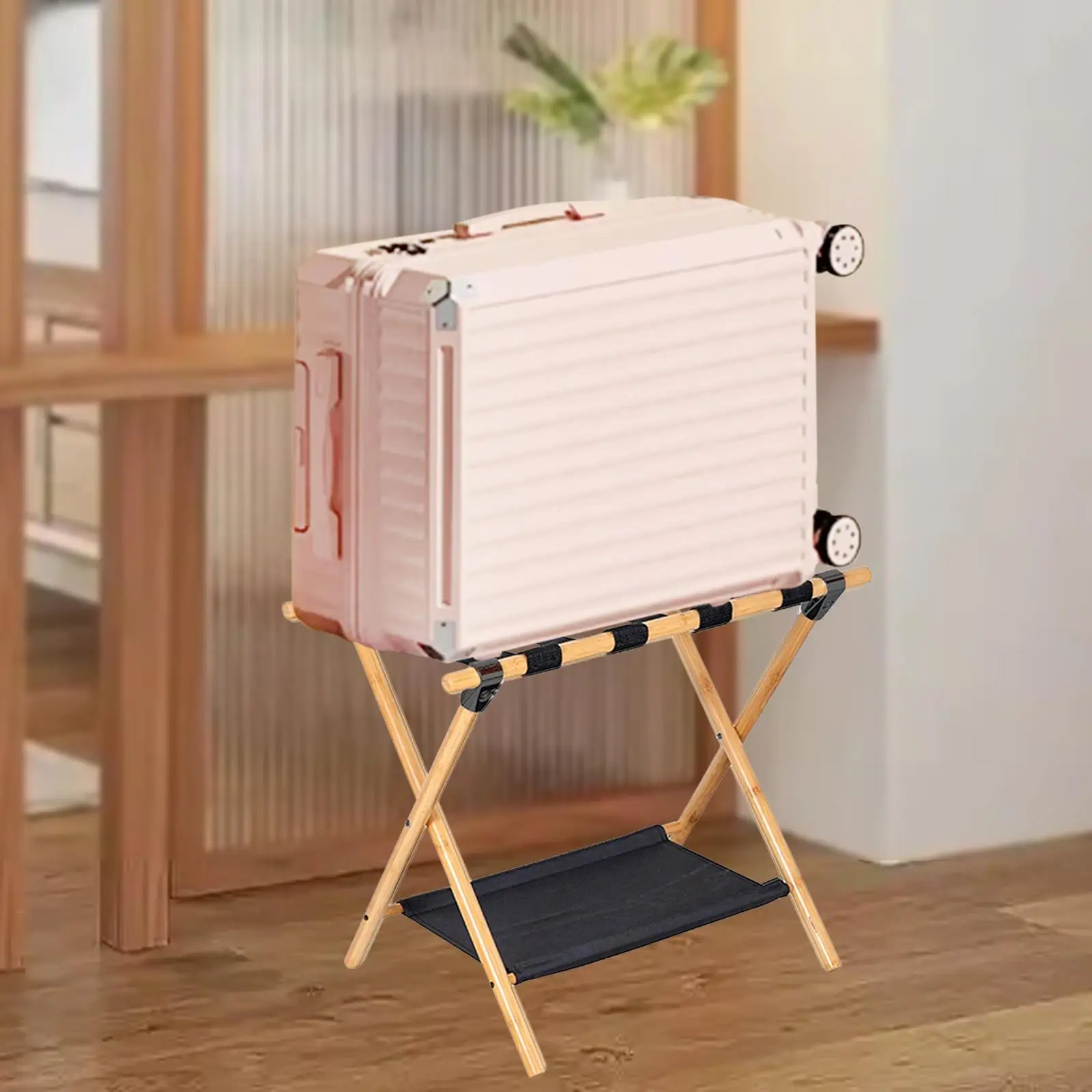 

Foldable Luggage Rack Suitcase Stand Multifunctional for Home Bedroom Double Tier Shelf Portable 64x42x52cm Luggage Stand