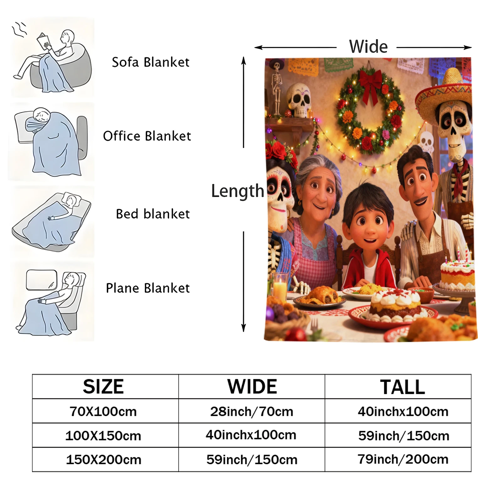بطانية كوكو ميغيل ودانتي الفانيلا بطانية زخرفية ناعمة متعددة الوظائف مناسبة للمنزل والمكتب والتخييم وهدايا عيد الميلاد