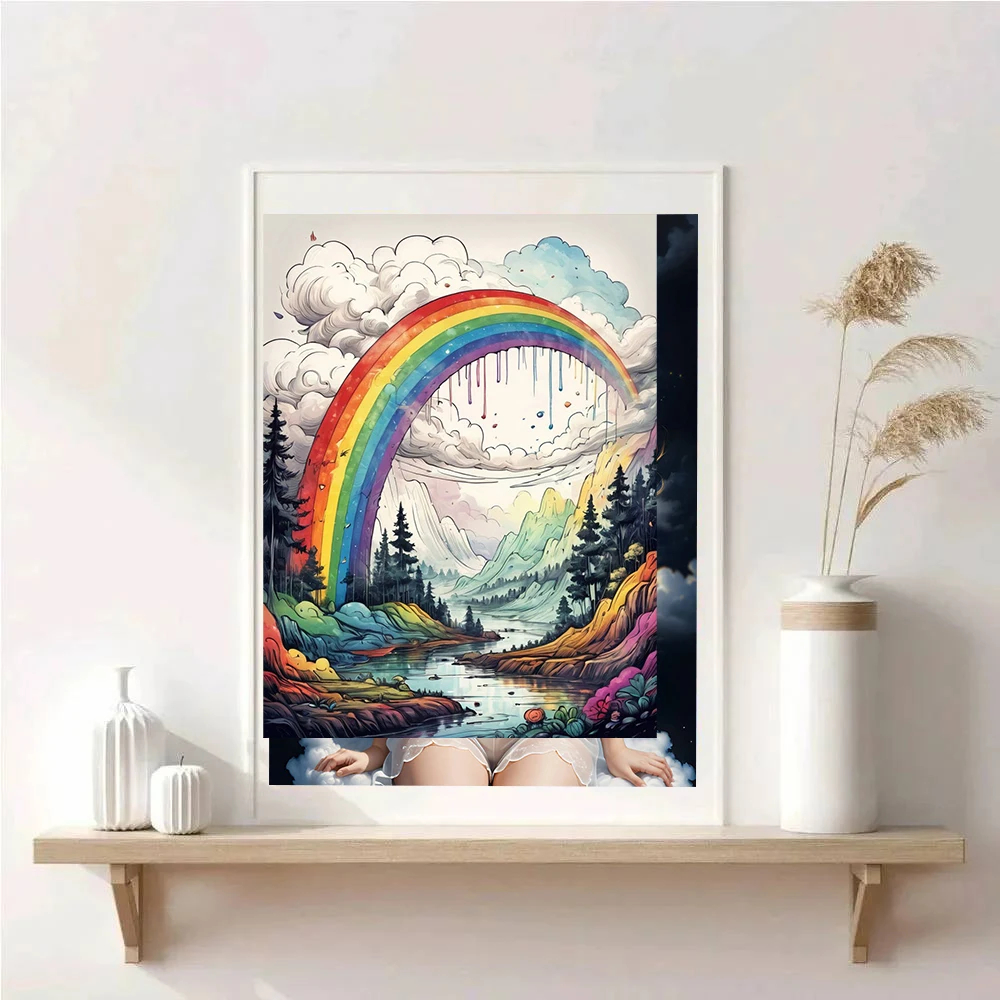 5D DIY Diamond Painting Kit Diamond Embroidery Cross Stitch Cartoon Rainbow Landscape Home Decoration Arts Diamond Art Painting