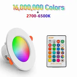 Lampa sufitowa LED wpuszczana okrągłe światło oprawa typu Smart Home RGB ściemnialna lampa typu Downlight AC86V-286V zdalnie sterowana kolorowa plamka