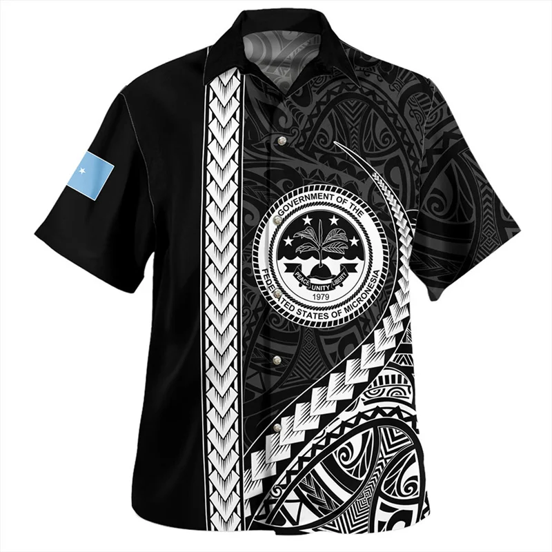 Harajuku Summer 3D Federated States Of Micronesia Flag Tribal Printing Shirts FSM Coat Of Arm Emblem Printing Short Shirts Tops