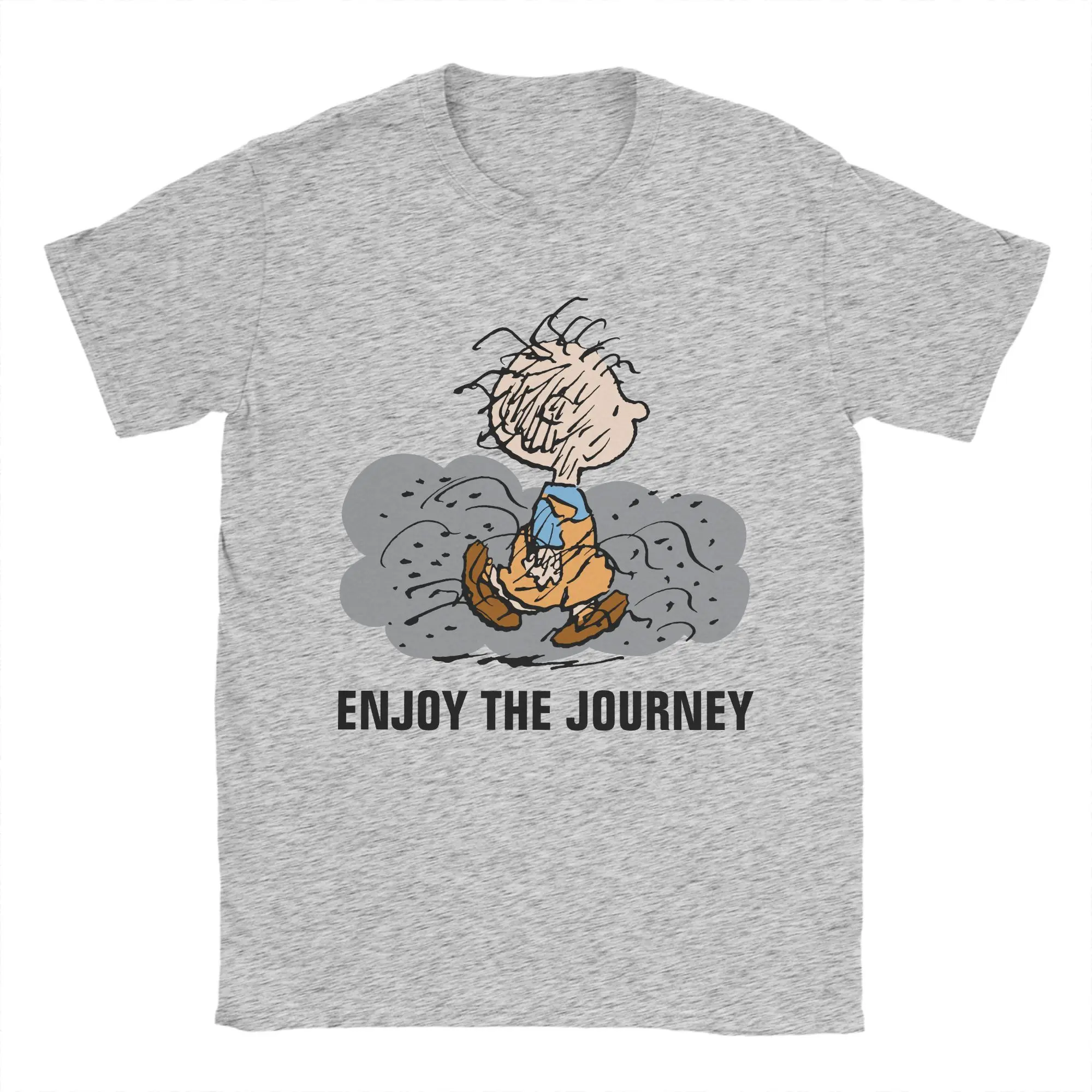 Camiseta Masculina Peanuts Snoopy Pigpen Walking Cloud, Roupas de Algodão Puro, Camiseta Casual de Manga Curta, T-Shirt Plus Size