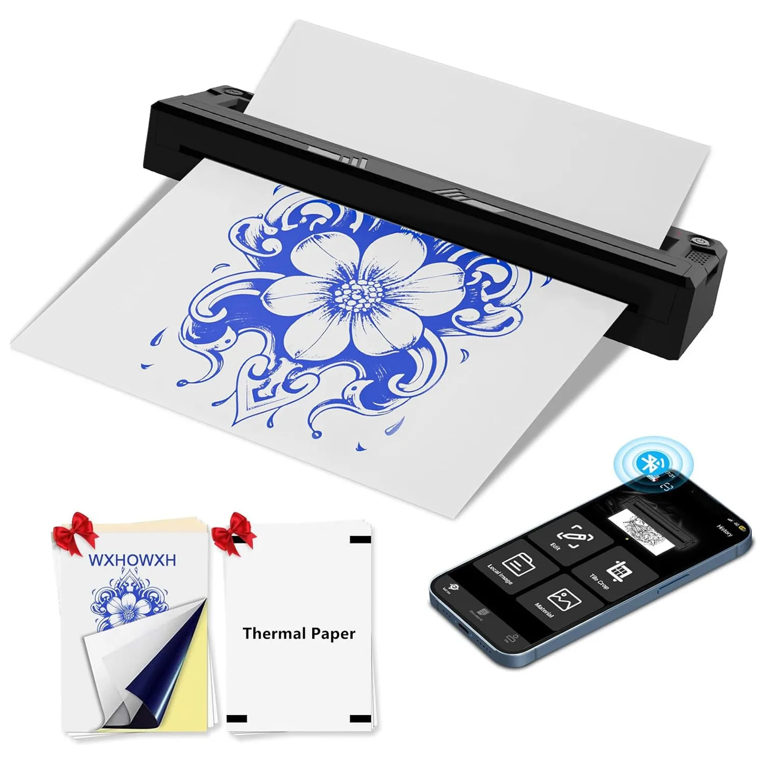 

Бесчернильный термопринтер для татуировок и начинающих, портативный беспроводной Bluetooth-трафаретный принтер, совместимый с телефонами и ПК