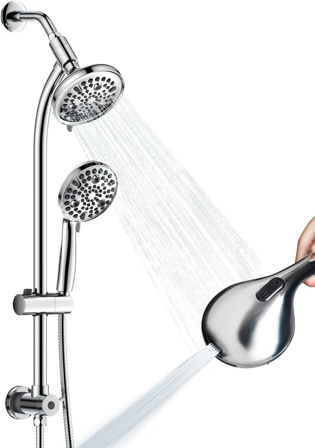 

High Pressure Handheld/Rain 82-mode 3-way Shower Head Combo with 25.75" Adjustable Drill-free Stainless Steel Slide Bar