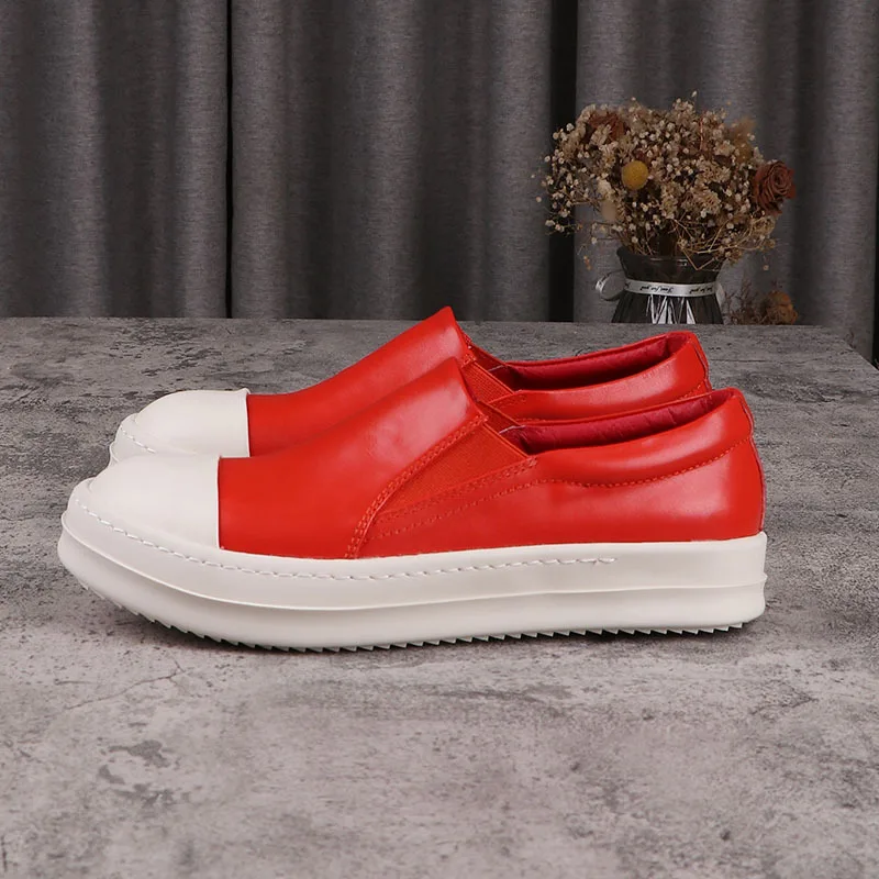 

High Street Brand R0 Slip-on Shoes Red Leather Shoes Sneakers Shoes Women's Casual Shoes Women Shoes