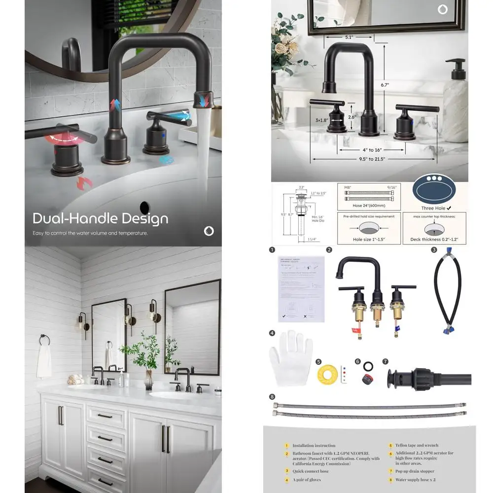 

Retro-Style Widespread 3-Hole Oil Rubbed Bronze Bathroom Sink Faucet with 2 Handles, Drain, and Supply Lines