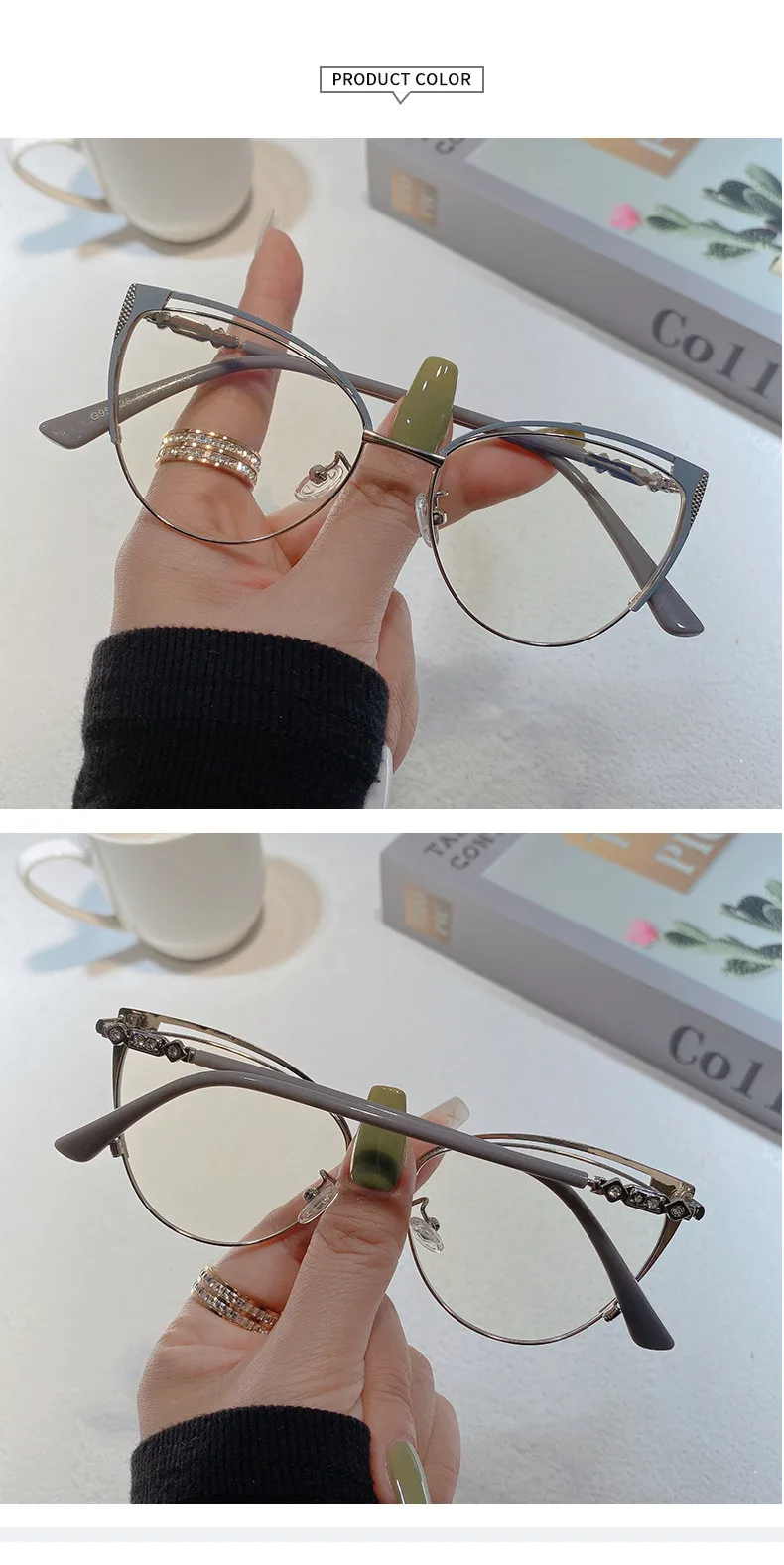 Neue Marke Design Retro Dame Cat Eye Rahmen Photochrome Anti Blau Licht Computer Hyperopie Frauen Lesebrille Grad 0 bis +6 – Detail 9