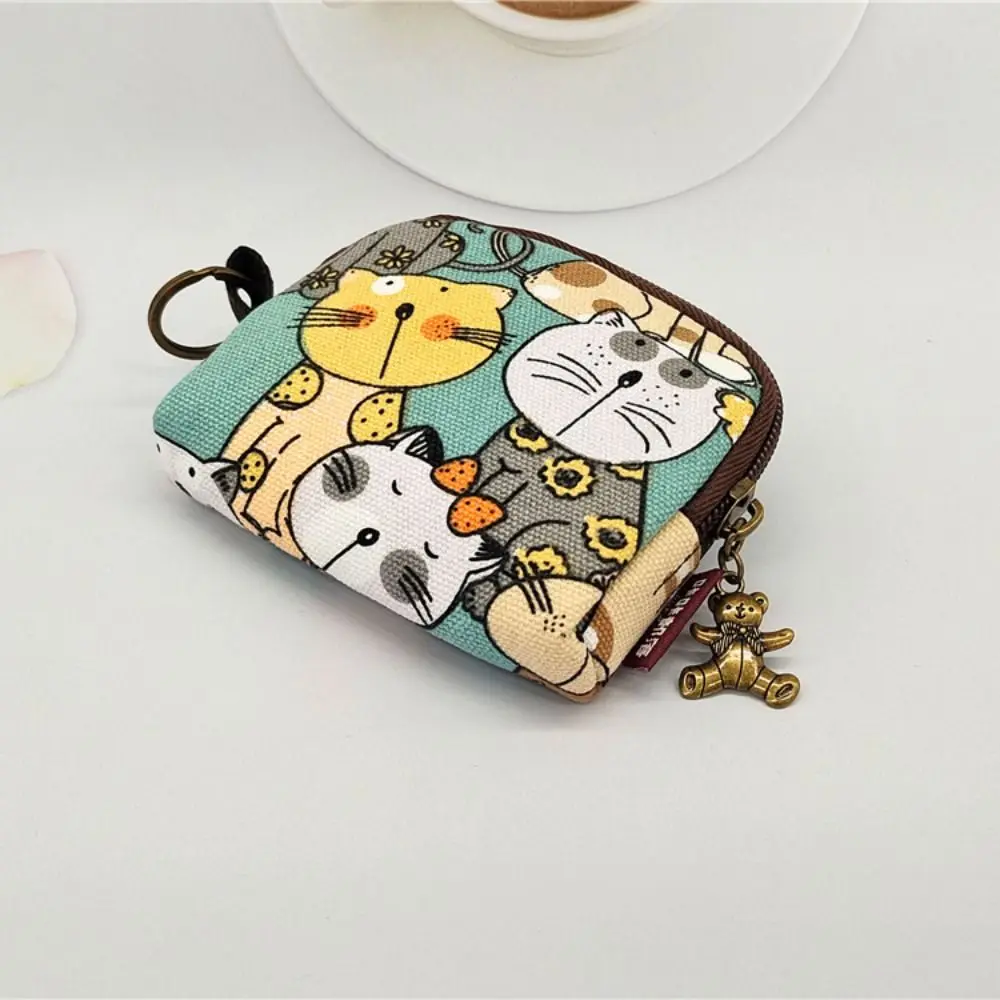 جديد خمر محفظة نسائية للعملات المعدنية الكرتون نمط قماش محفظة صغيرة دائم تغيير المال المنظمون للنساء الفتيات