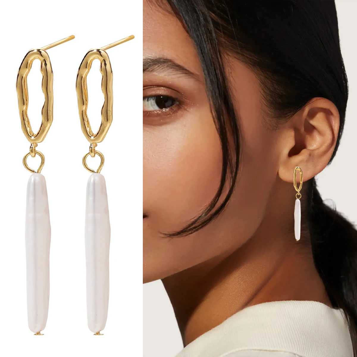 

Fashion Natural Freshwater Pearl Ladies Earrings Long Strip Show Face Friendship Wedding Anniversary Gift Wholesale