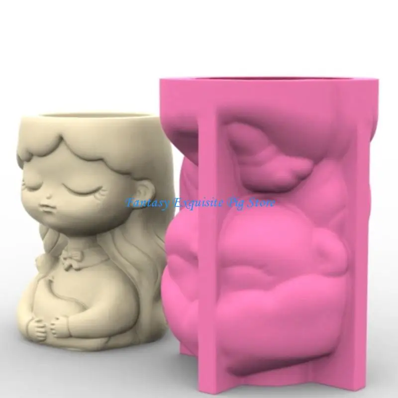 قالب سيليكون متعدد الأغراض للسيليكون لزارع راتنجات الأسمنت DIY مع الفتاة تصميم وعاء زهرة الصنع