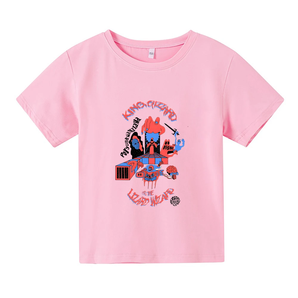 King Gizzard & The Lizard Wizard Cartoon Print t-shirt t-shirt in cotone a maniche corte Kawaii ragazzi e ragazze maglietta per bambini divertente