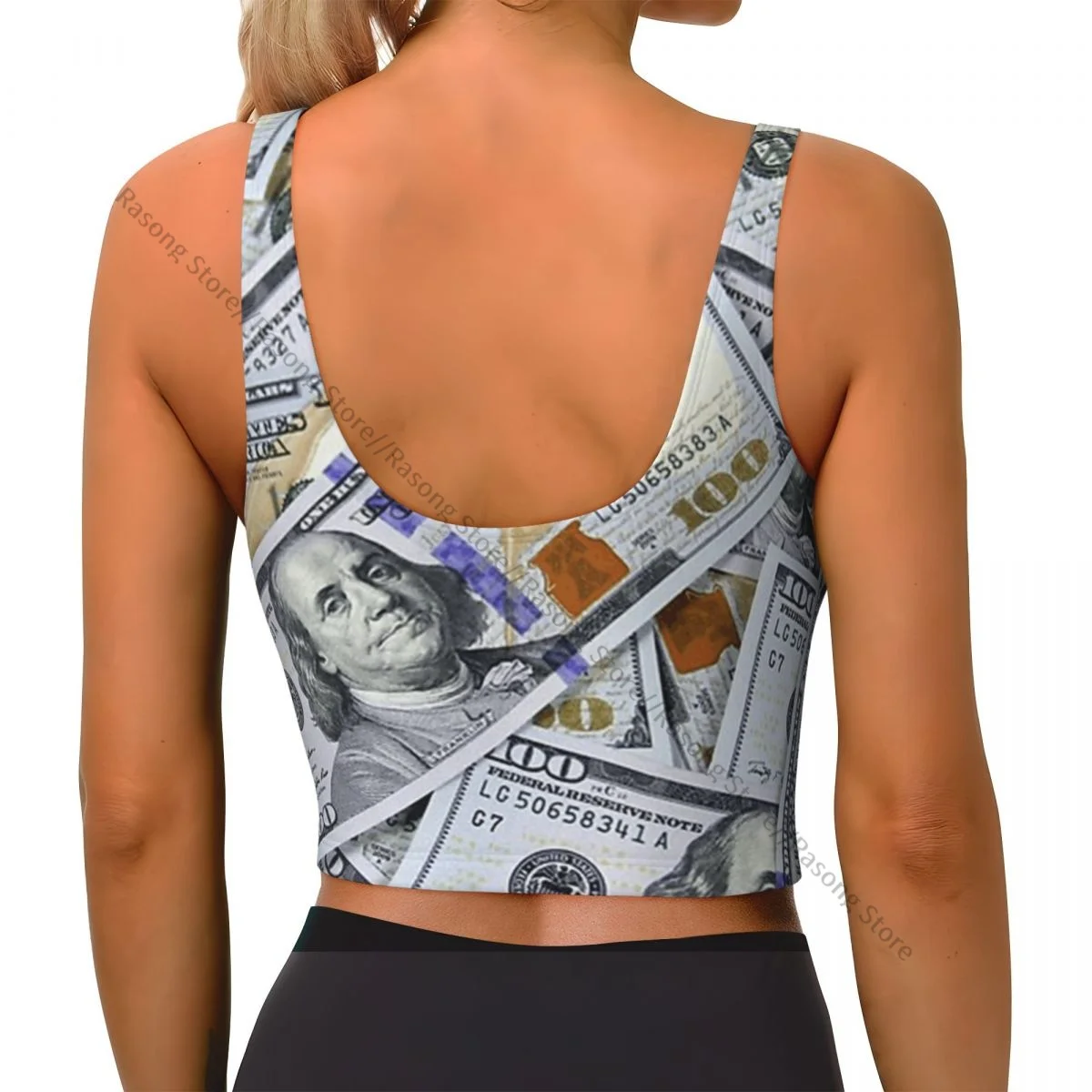 Yoga Vest Women Gym Sports Crop Tops Hundred Dollar Bill Streetwear Workout Breathable Tank Top Female