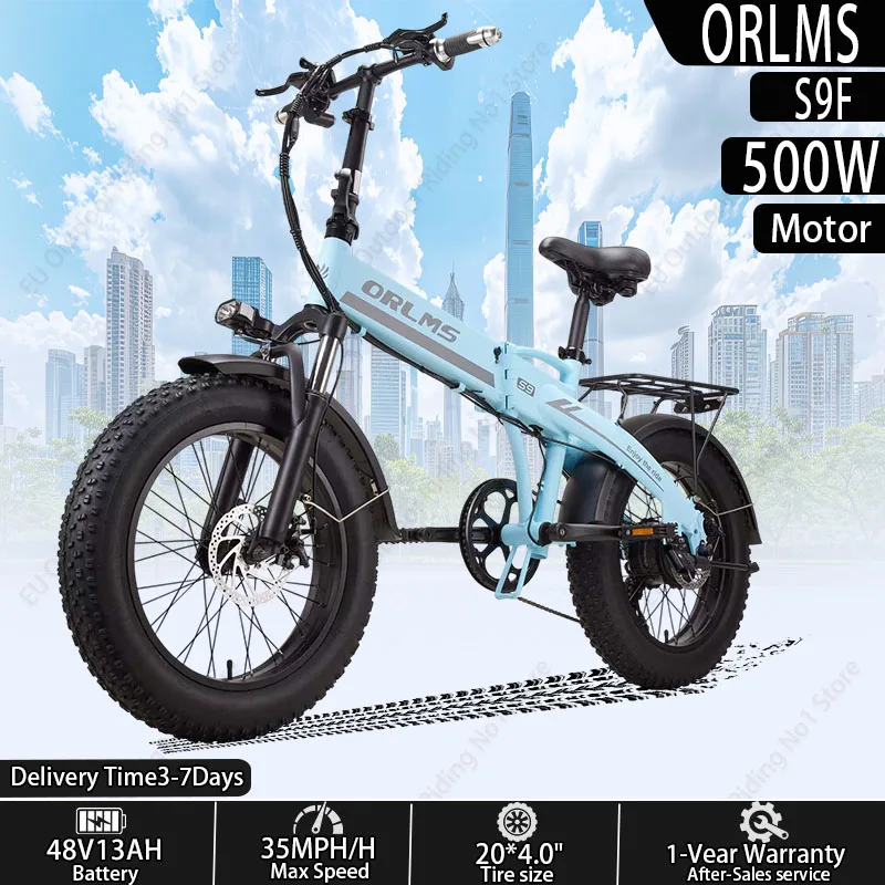 ORLMS S9 Volwassen Elektrische Fiets 500W Motor 48V13AH Lithium Batterij Volledige Vering E-Mtb 20 inch Vetband All-Terrain Opvouwbare E-bikes