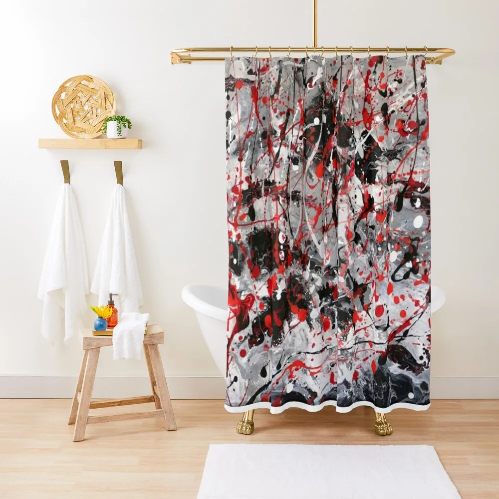 

Write On, abstract art painting in red, black, grey and white Shower Curtain Bathroom Curtain For Shower