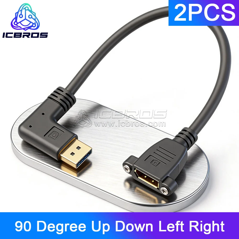 2pcs Display Port Male to Female 90 Degree Up Down Left Right Direction Angled Extension Cable with Screw mounting hole 30cm