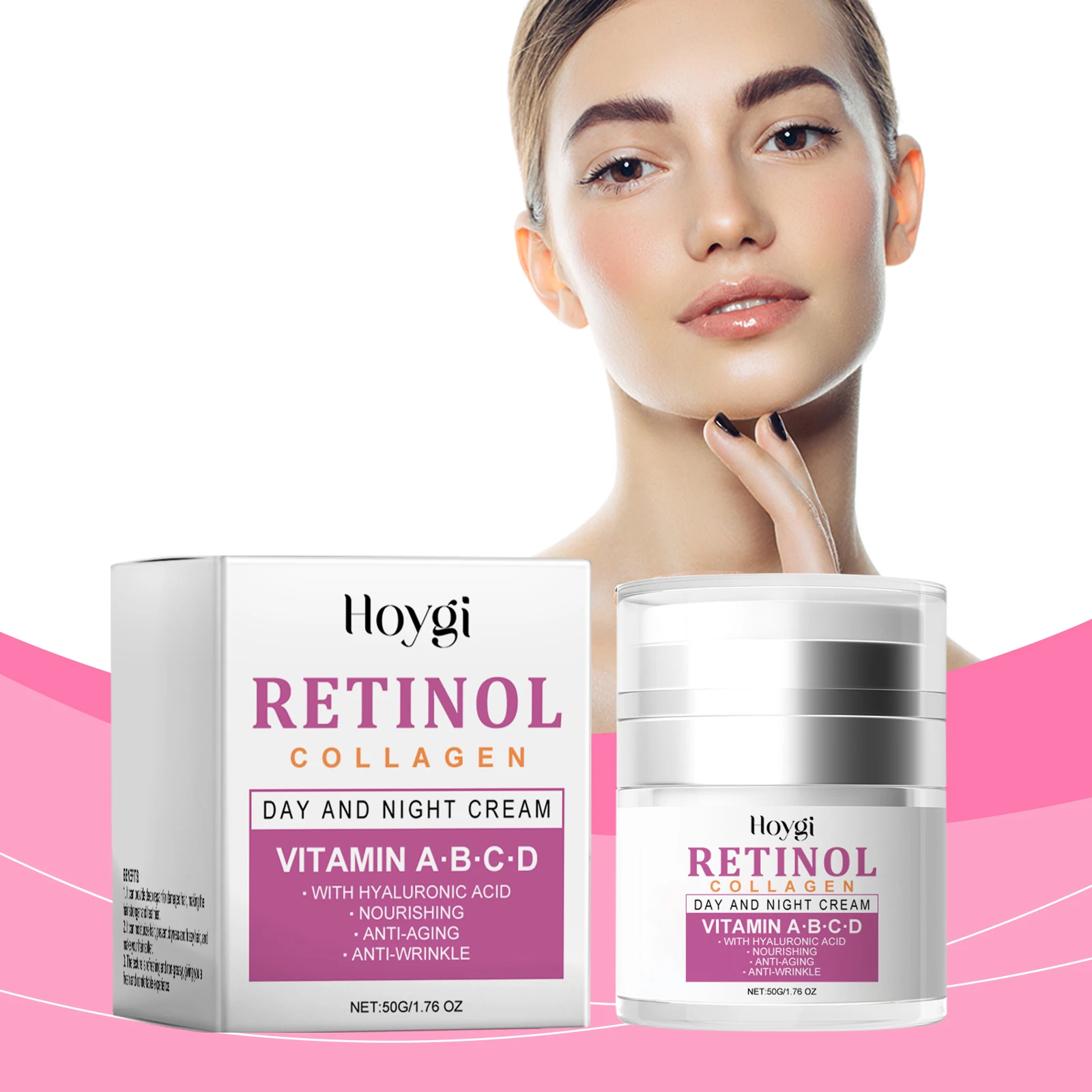 Retinol Collagen Day & Night Cream - Anti-Aging Face Moisturizer with Hyaluronic Acid & Vitamins A-D - 50g/1.76oz