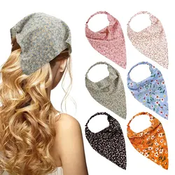 Summer Vintage Floral Print Bandana Hair Scarf Triangle Headscarf Fashion Elastic Rubber Headbands For Women Girl Hair Accessory