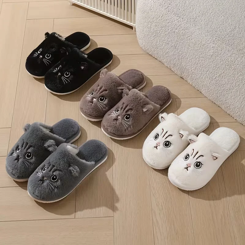 

Women's Slippers, Cute Animal 3D Cat Embroidery Home Slippers, Autumn and Winter Warm and Comfortable Couple Slippers
