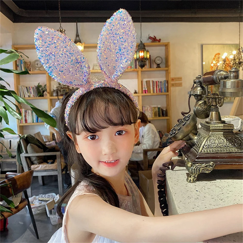 Zajączek wielkanocny opaska na głowę Cute Cartoon brokatowe uszy króliczka opaska do włosów dekoracja wielkanocna impreza przebierana Favor nakrycia głowy dla dzieci sprzedaż hurtowa — zdjęcie 5