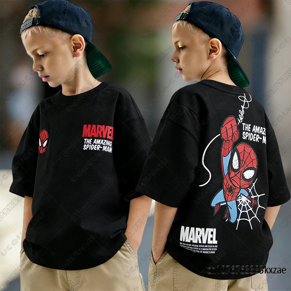 Marvel Spider-man Print T-shirts For Kid's Fashionable Casual Clothing Cartoon Round Neck Tshirt 2026 Summer Boys Girls Cute Top