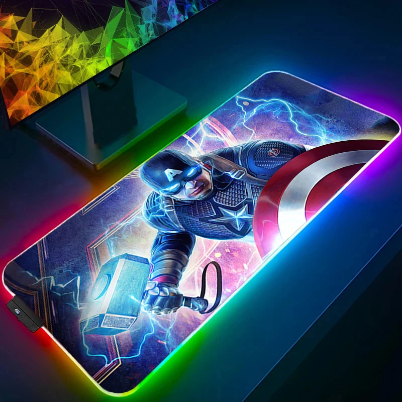Alfombrilla de ratón RGB Capitán América retroiluminación Gamer bloqueo borde teclado LED alfombrilla de ratón de escritorio alfombra de goma Tapis Souris alfombrilla de ratón para juegos