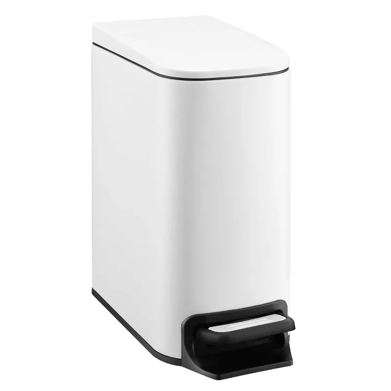 Slim Bathroom Trash Can with Lid Soft Close, 6 Liter / 1.6 Gallon Stainless Steel Garbage Can with Removable Inner Bucket, Step