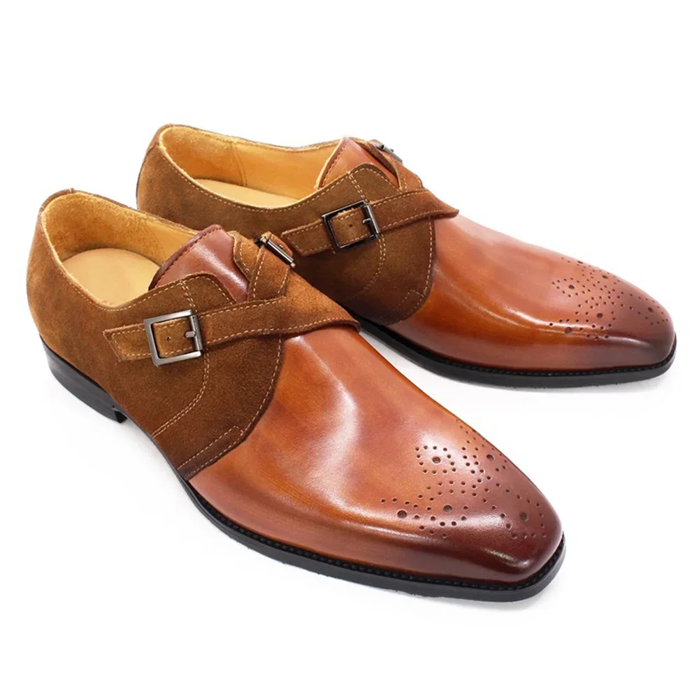 Classic Italy Style Men's Dress Shoes Size 6-13 Genuine Leather Suede Monk Strap Buckle Business Wedding Formal Shoes