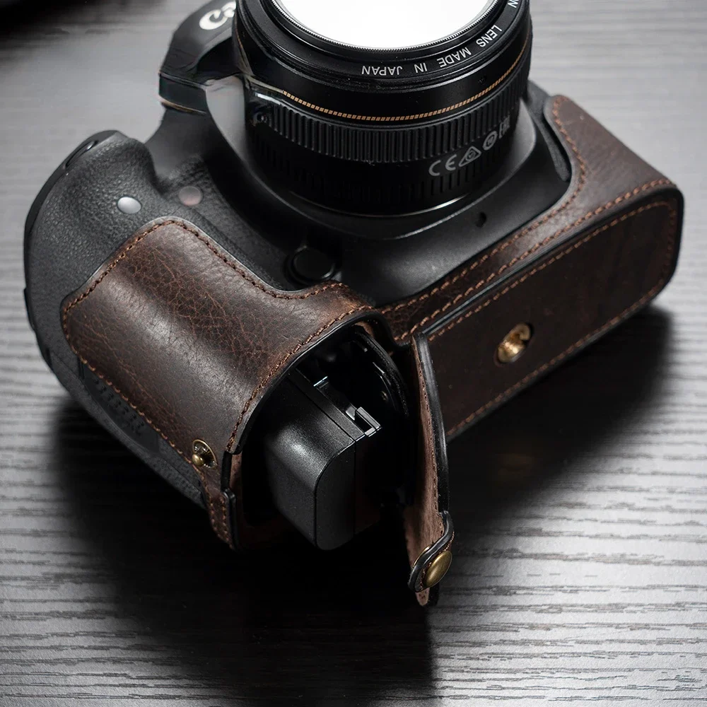 Genuine Leather Camera Case Handle Half Bag for Canon Eos 5D3 5D4 5DSR 6D 6D2 80D 90D 70D Camera Bodysuit 6D Case