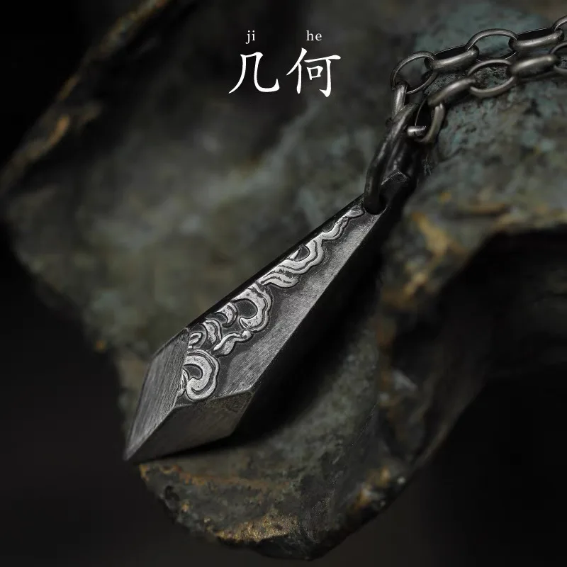 Neue solide Vintage-Halskette mit Diamantmuster für Herren, taoistischer Glücksanhänger, hochwertige, schlichte Pulloverkette, modischer Schmuck