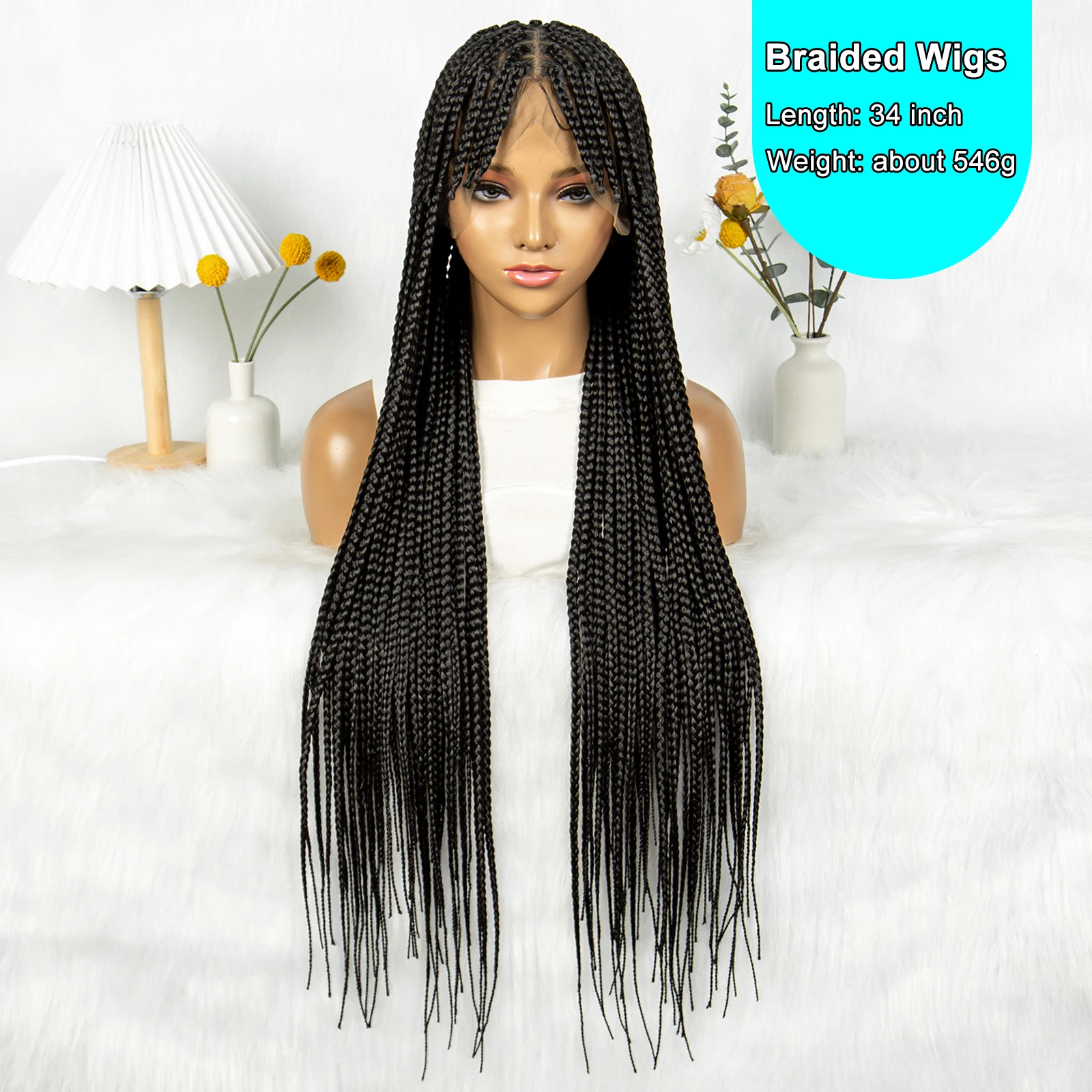 Kima Synthetic Full Lace Wigs Box Braids Fulani Braids Wigs with Bangs Old Fashion for African Women