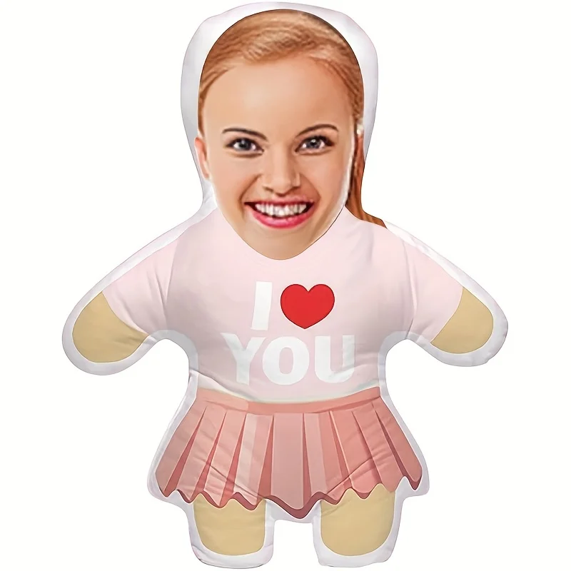 1 humanoid pillow with facial photo, personalized cushion gift for friends and family, fun doll design for birthdays and anniver