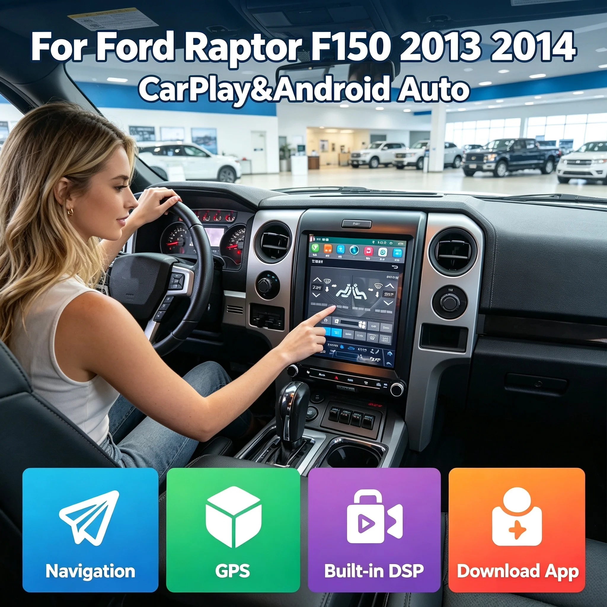 12.1 Inch Wireless CarPlay Android Radio For Ford F150 2013  2014 Bluetooth GPS Navigation 4G GPS Touch Screen Head Unit Stereo