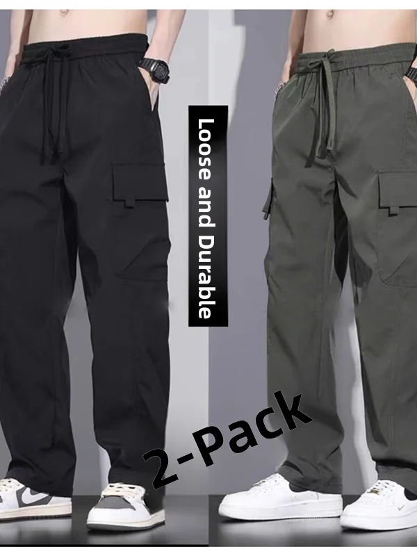 

Men's Loose Straight Leg Work Trousers Spring Autumn Workwear Windproof Long Pants Casual Polyester Fiber Youthful Sle