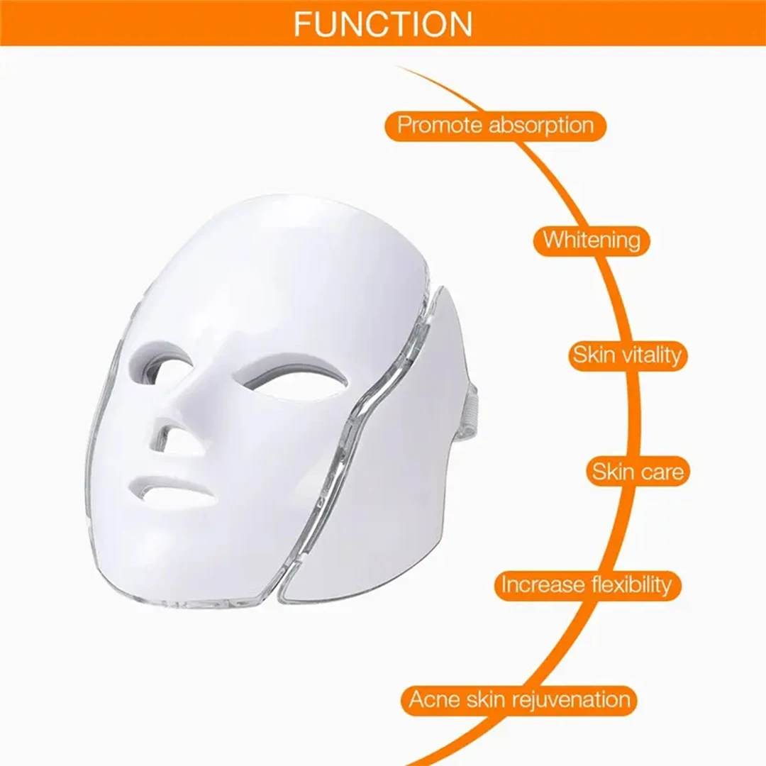 7 cores led face lifting firme massageador máscara facial com pescoço led terapia de luz máscara rejuvenescimento da pele anti acne dispositivo beleza