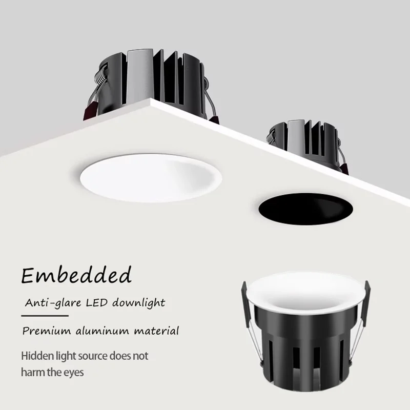 Embedded LED ceiling lamps 9W 12W COB dimmable downlight with anti-glare curved surface Suitable for living room  home lighting