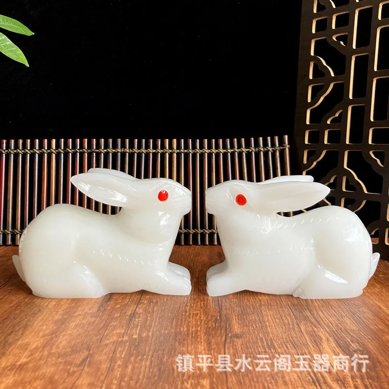 

Оптовая продажа нефритовый белый нефритовый кролик орнамент зодиакальный кролик вход украшение для винного шкафа домашний декор большой ручной работы кролик