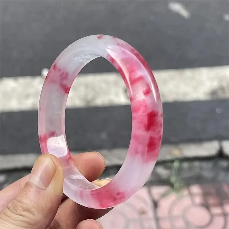 OUYADI Ice through peach red floating flower jadeite bracelet ice seed purple light women's model