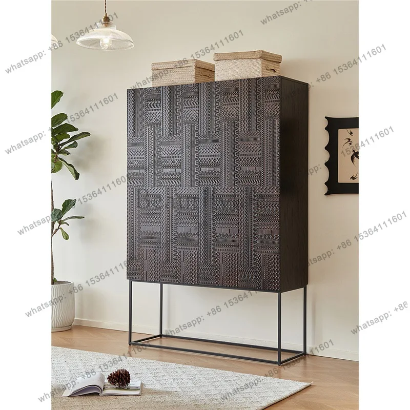 

Medieval red oak solid wood dining side cabinet, living room wall storage cabinet