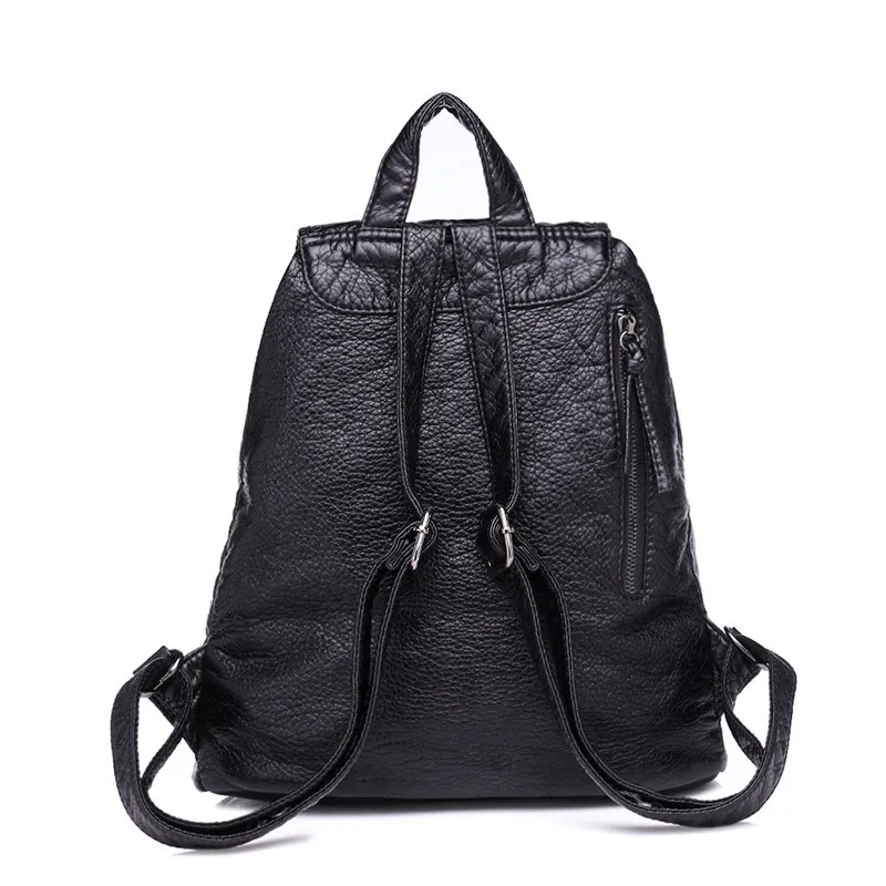 MJ Soft Leather Women Backpack Large Travel Bag PU Leather Female Daypack Black Backpack School Bag for Teenage Girls