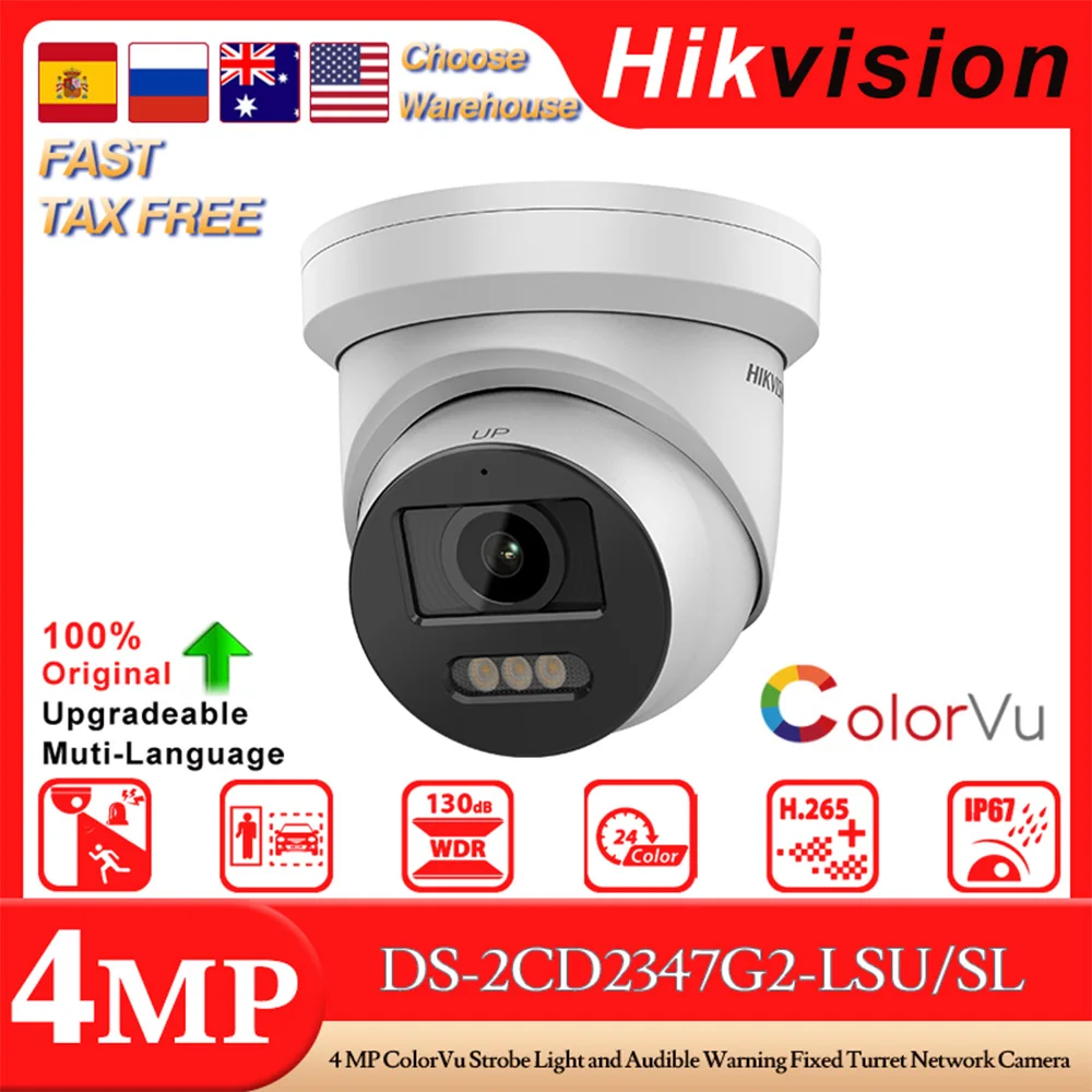 

Hikvision Original DS-2CD2347G2-LSU/SL 4 MP POE ColorVu Strobe Light and Audible Warning Fixed Turret Network Camera 2-Way Audio