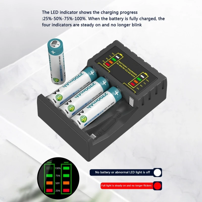 4 Slot Battery Intelligent USB Type-C for AAA/AA Ni-MH/Ni-Cd Rechargeable Batteries With LED