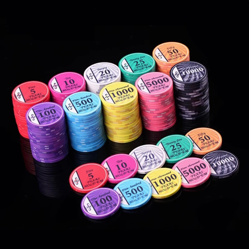 10pcs 43mm Texas Hold'em Ceramic Poker Chips, Professional with Face Value, Mahjong Chip Coins Board Game Table Games
