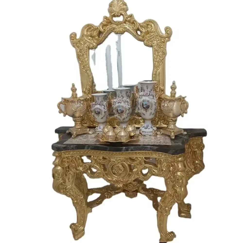 

Luxury 24k Gold Plated Wood Entrance Table Interior Decoration Craft Home Dining Room Bedroom Furniture Living Room Enhancement