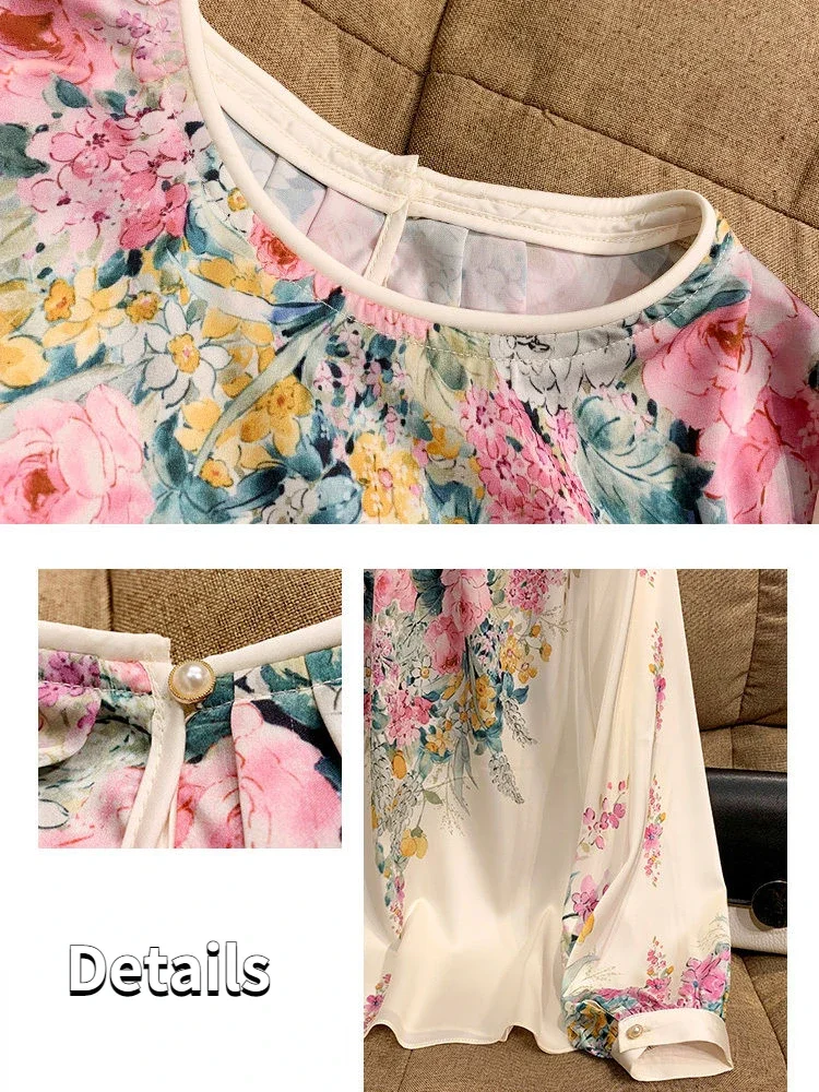 Blouses Women Retro Print Design Stylish Colorful Simple Elegant Spring Sun-proof Loose Korean Style Mujer Casual Lantern Sleeve