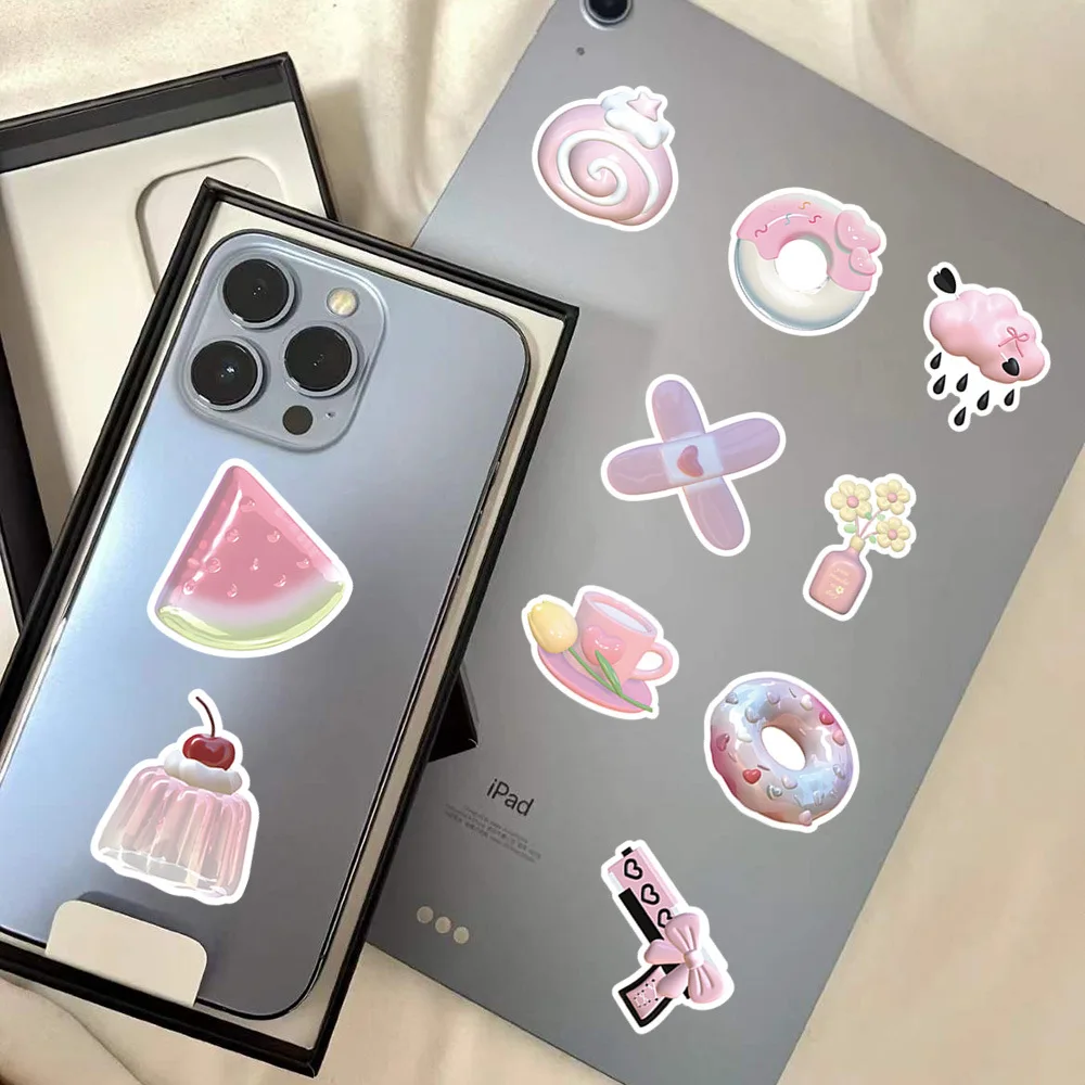 63pcs Korean Ins Style Pink High-value Realistic 3D Mobile Phone Case Computer Water Cup Decoration Stickers