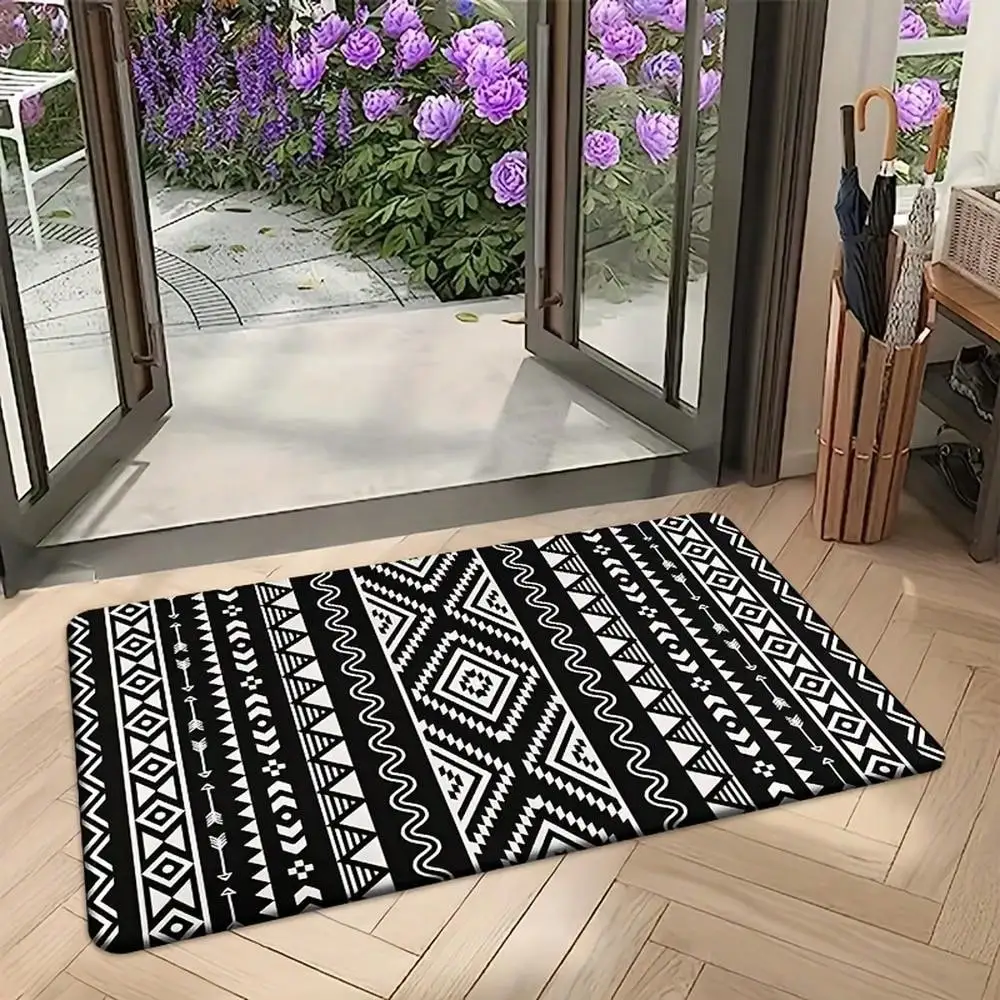 Ethnic Aztec Kitchen Mat Set 2PCS Non Slip Water Absorbent Floor Rug Washable for Kitchen Sink Boho Decor