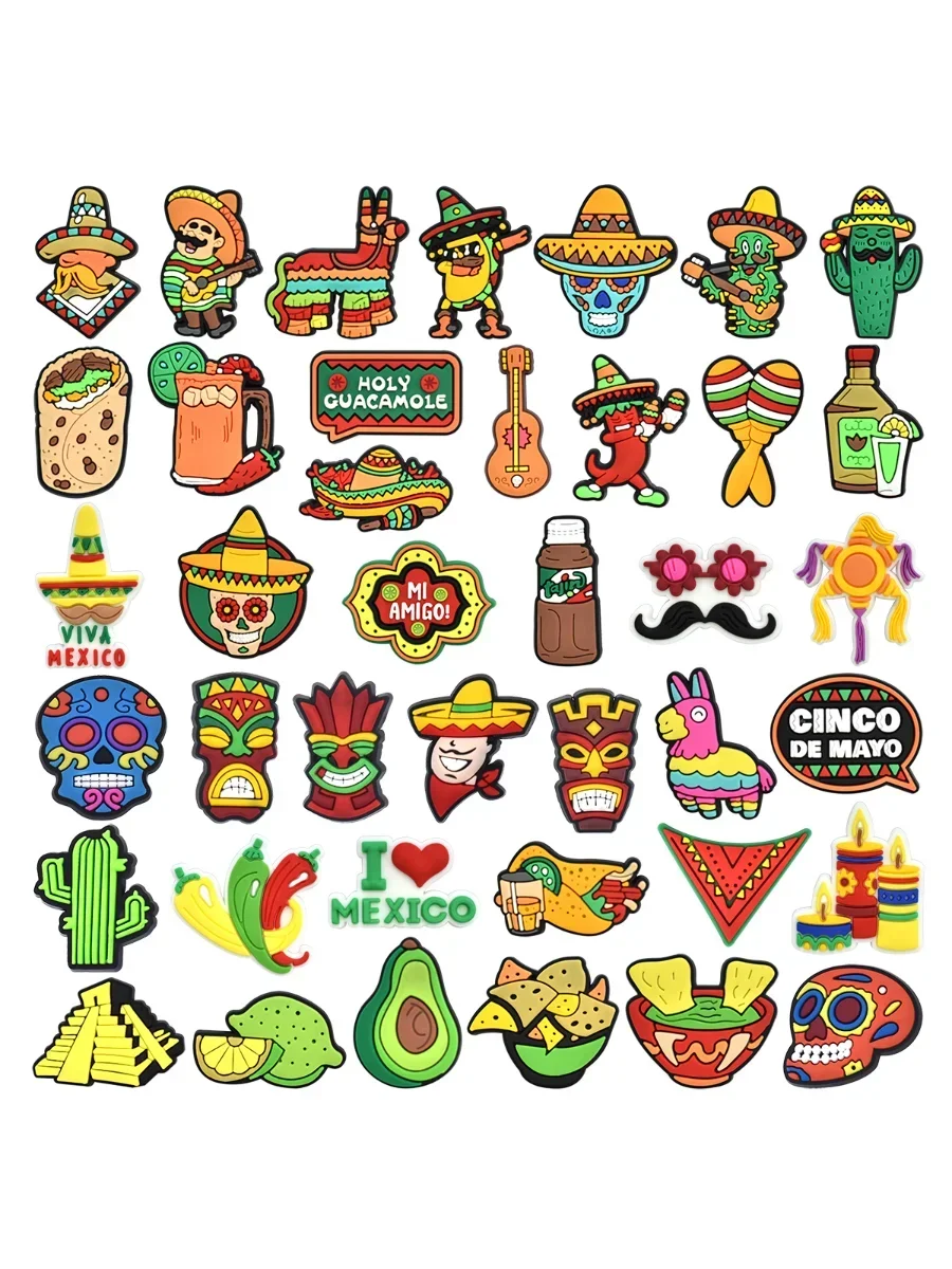 Boucles de chaussures série mexique, breloques, accessoires, décorations pour sabots, baskets, bracelets, gobelet, fête, unisexe pour enfants