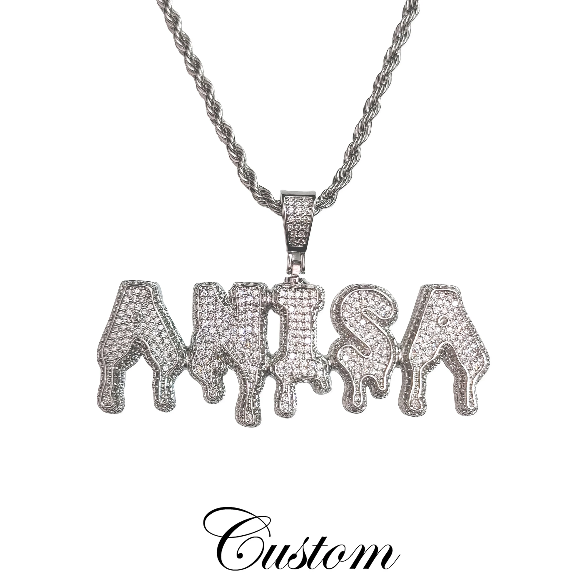 

Personalized Icy Dripping Letters Pendant Necklace Hip Hop Accessories Custom Nameplate Chain Christmas Gift Birthday Gift